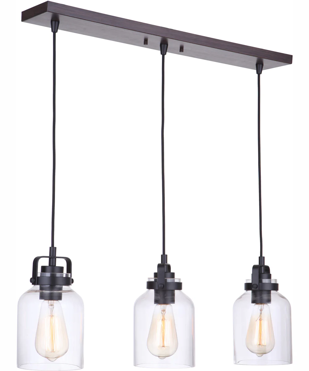 Foxwood 3-Light Linear Pendant Flat Black/Dark Teak - Image 2