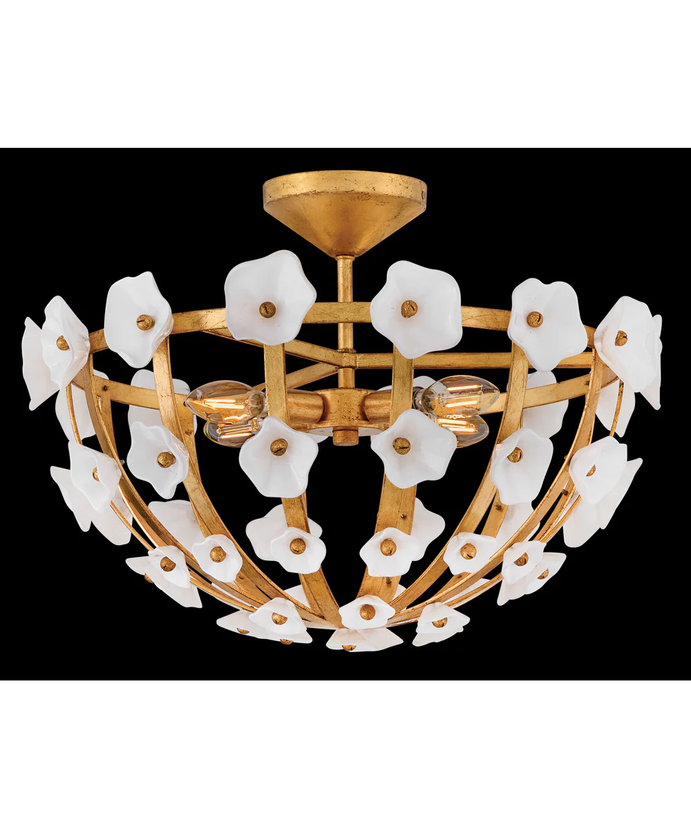 Azalea 4-Light Medium Semi-Flush Mount in Distressed Brass - Image 5