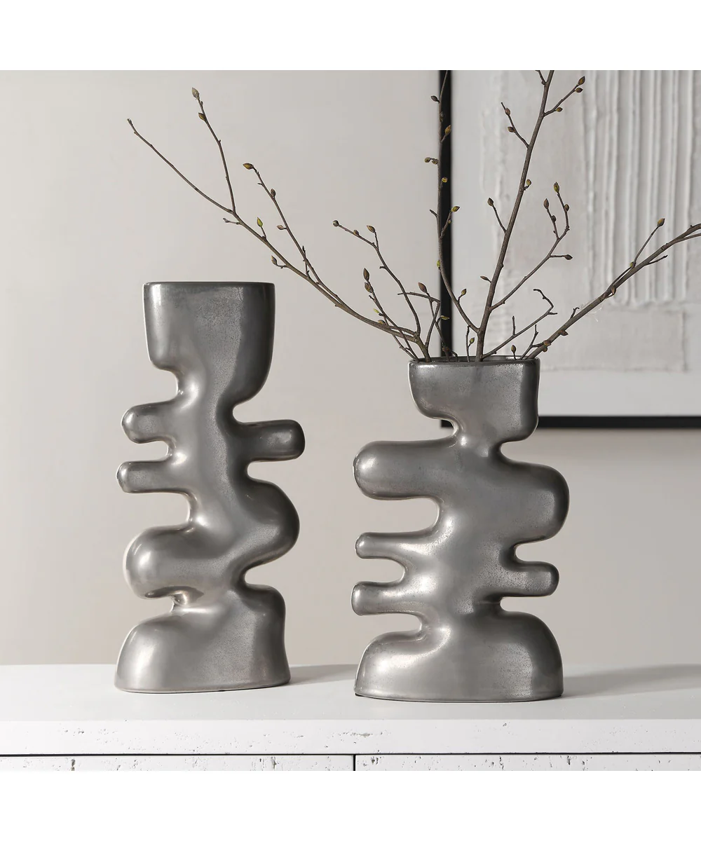 Free Flowing Nickel Vases Set of 2 - Image 2