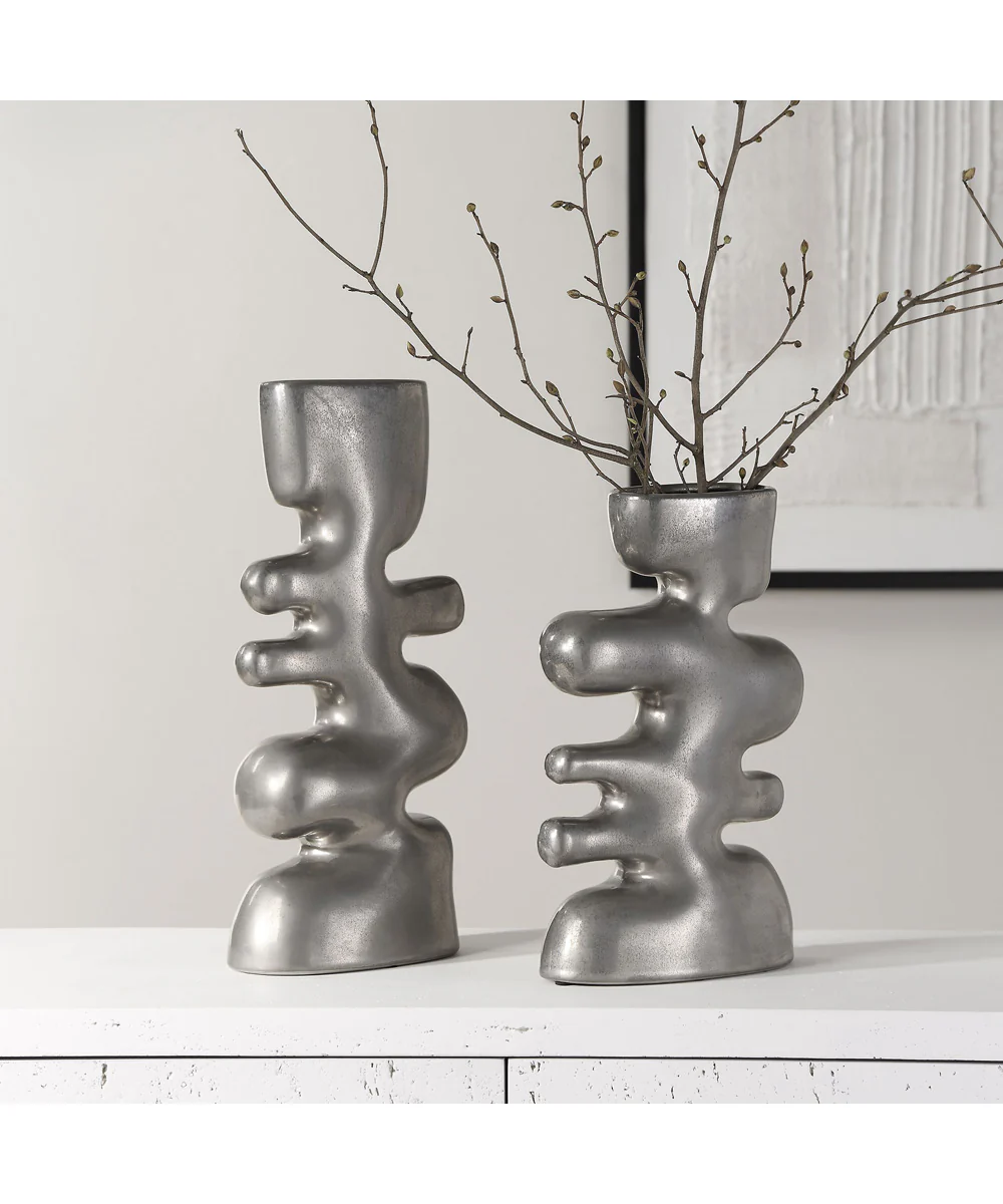 Free Flowing Nickel Vases Set of 2 - Image 3
