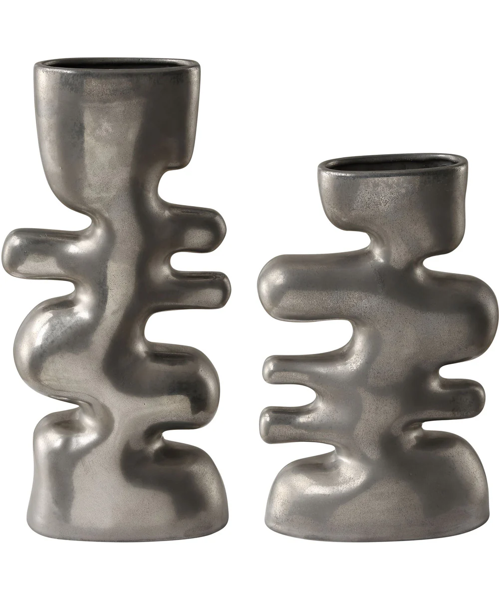 Free Flowing Nickel Vases Set of 2 - Image 4