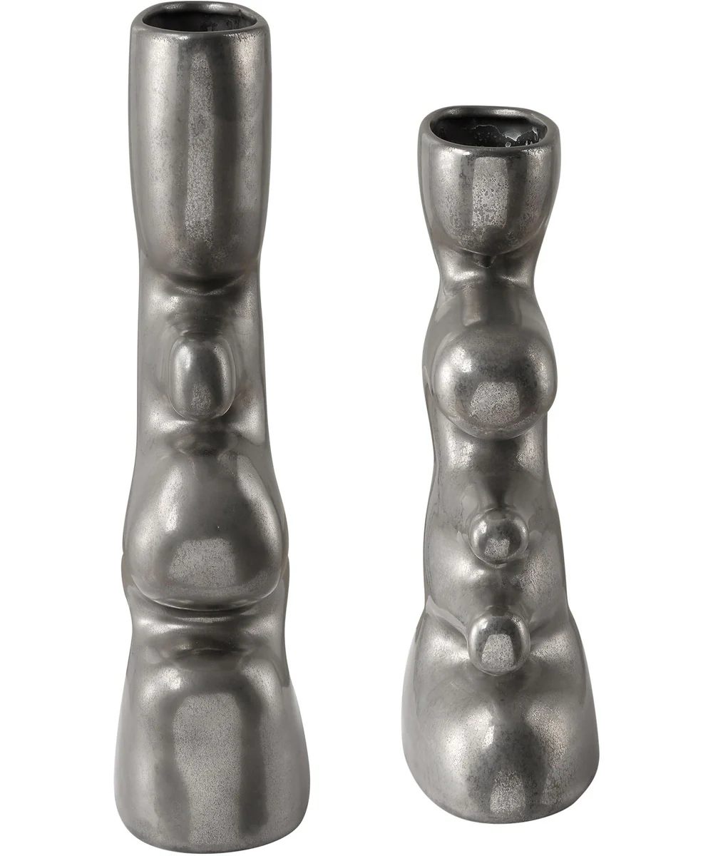 Free Flowing Nickel Vases Set of 2 - Image 5