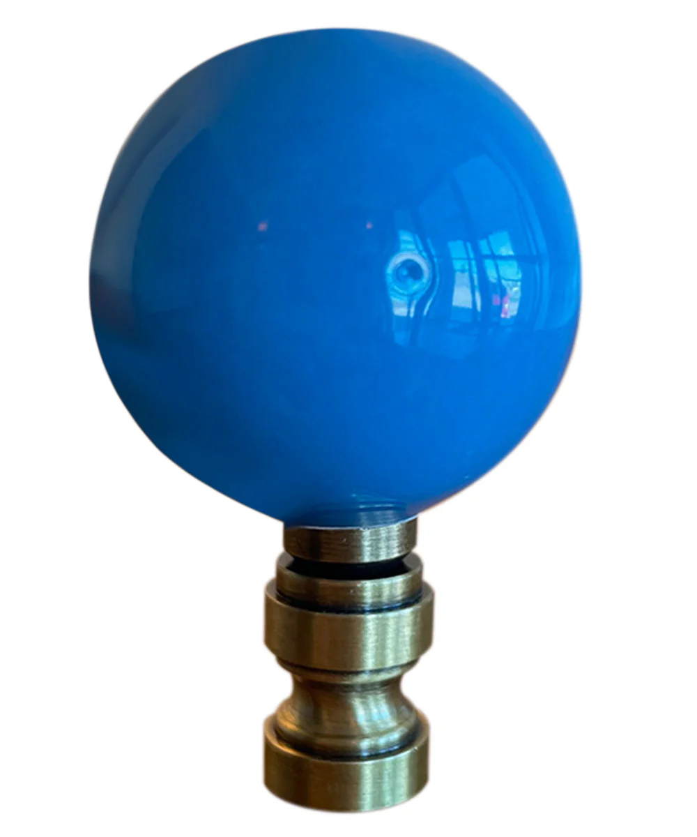 FREE GIFT | 2.5"H Ceramic Sky Blue Round Lamp Finial Antique Brass Base - Image 2