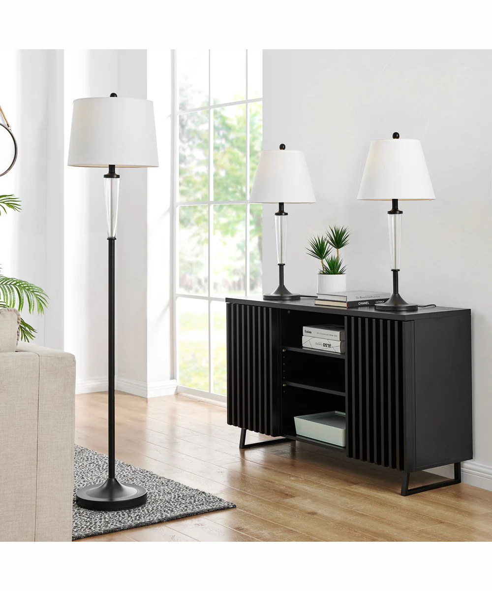 Freida 1-Light 3Pcs Floor & Table Lamp Set Black/White Shade - Image 4