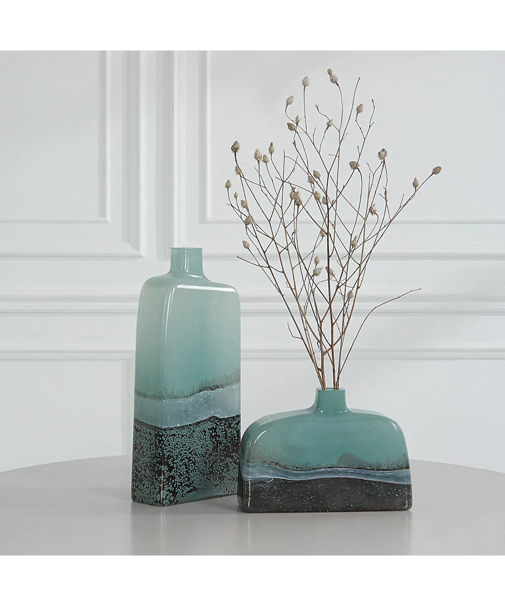 Fuze Aqua & Bronze Vases, Set Of 2 - Image 2