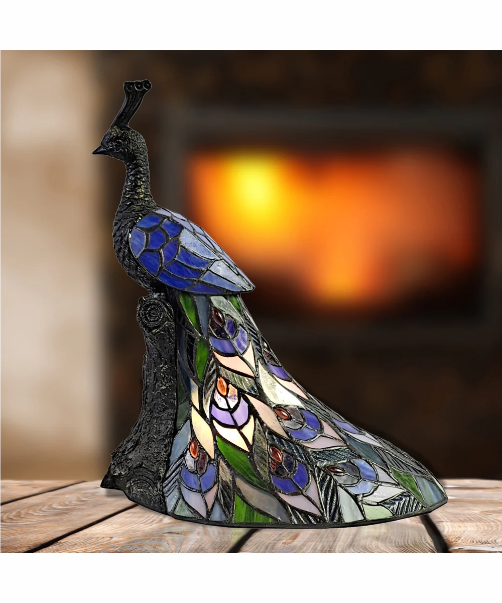 Galana Blue Peacock Tiffany Accent Lamp - Image 2