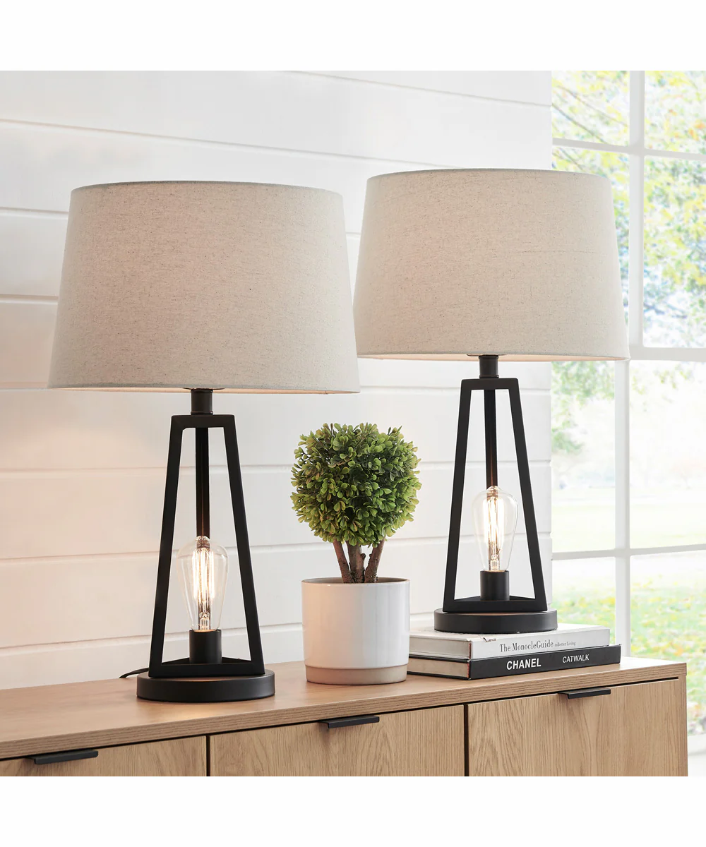 Galini 1-Light 2 Pack-Table Lamp With N.Light Black/Oatmeal Shade - Image 3