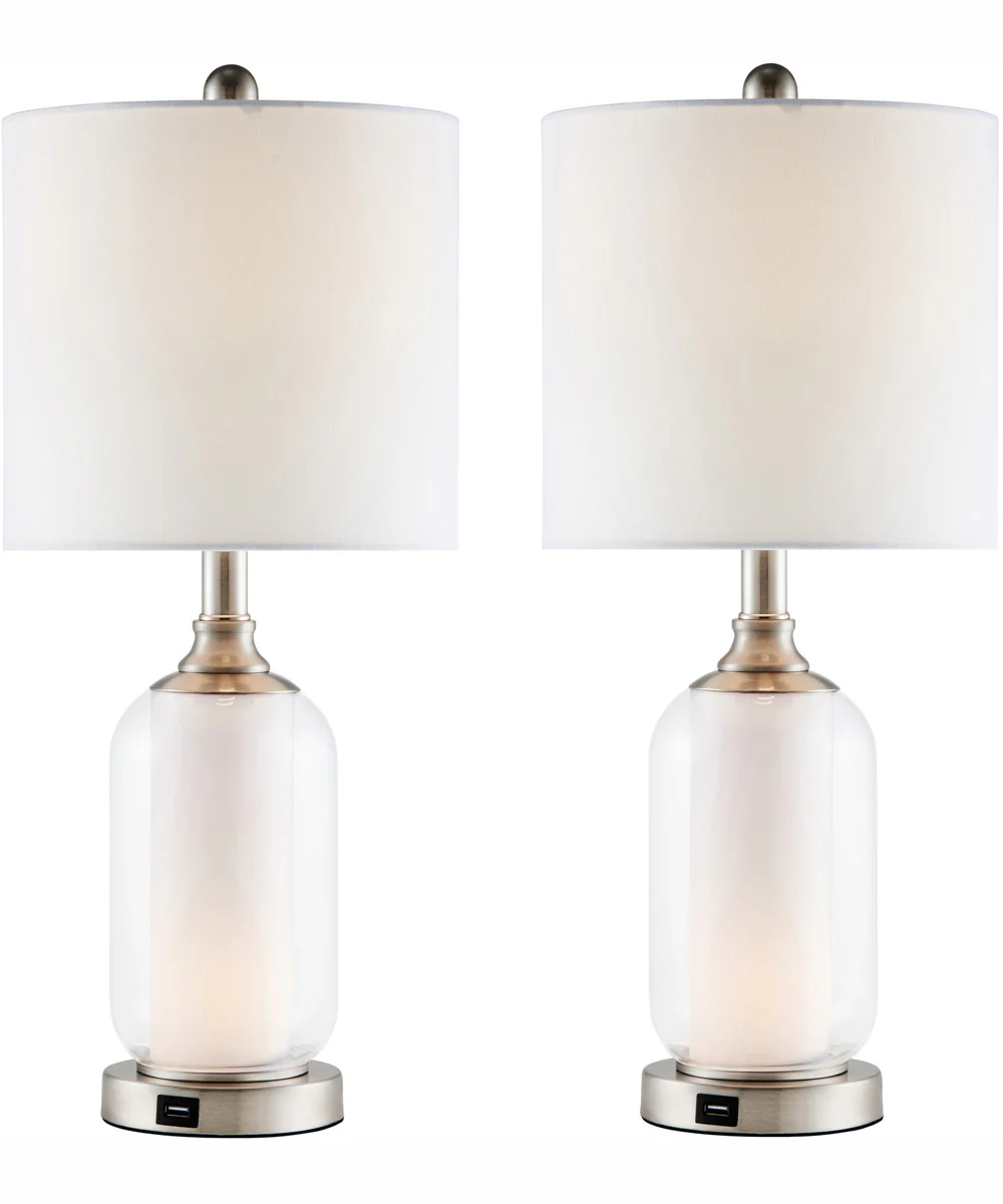 Garton 1-Light 2 Pack-Table Lamp With Nite Brushed Nickel/White Shade