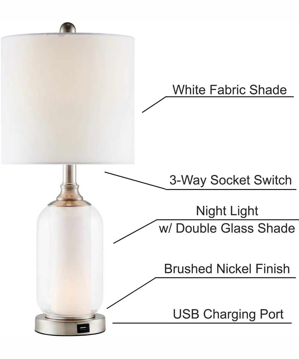 Garton 1-Light 2 Pack-Table Lamp With Nite Brushed Nickel/White Shade - Image 6