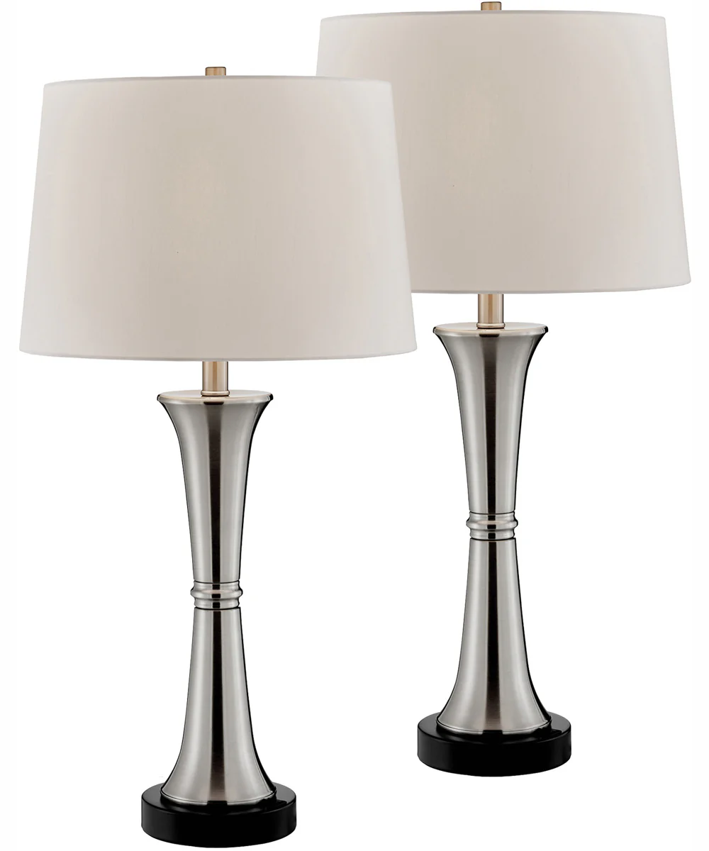 Gavino 2-Light 2 Pack-Table Lamp Brushed Nickel/Black/Fabric Shade With Usb - Image 5
