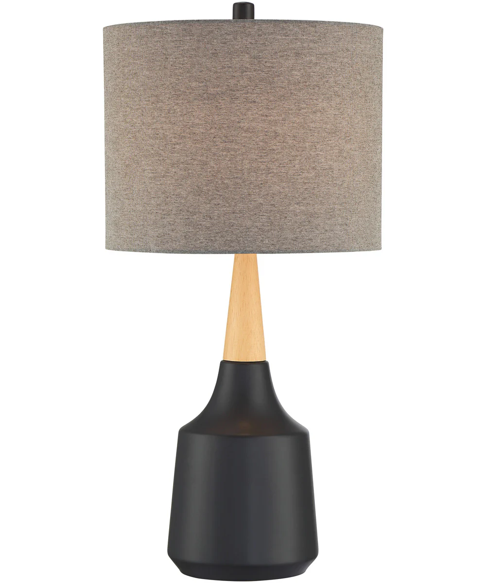 Genson 1-Light Table Lamp Two Tone Black Ceramichrome/ Wood/Grey Fabric