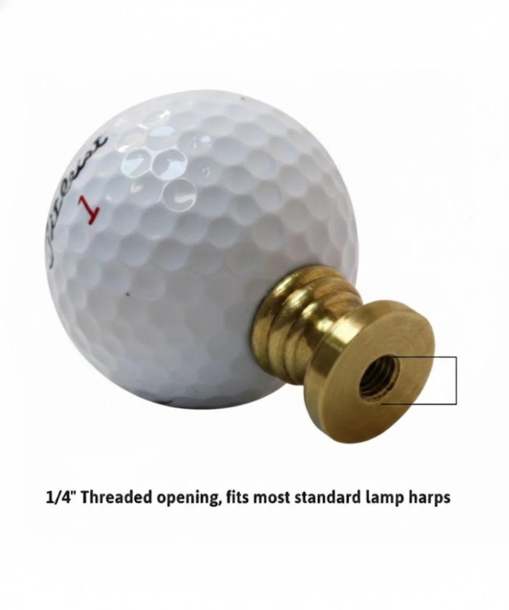 Golf Ball Lamp Finial, White, Polished Brass Base 2.25"h - Image 3