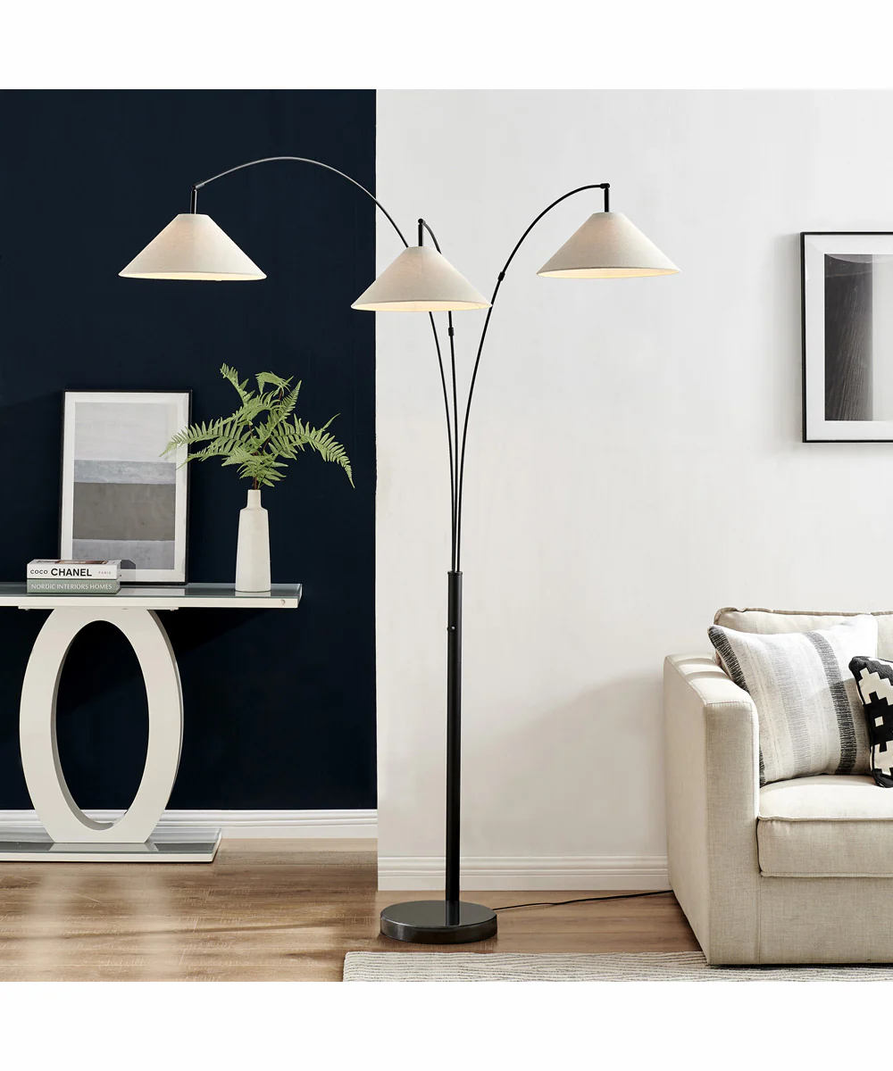 Hadas 3-Light 3-Light Arch Lamp Black/Fabric Shade - Image 3