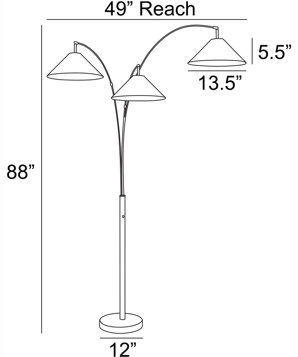 Hadas 3-Light 3-Light Arch Lamp Black/Fabric Shade - Image 4