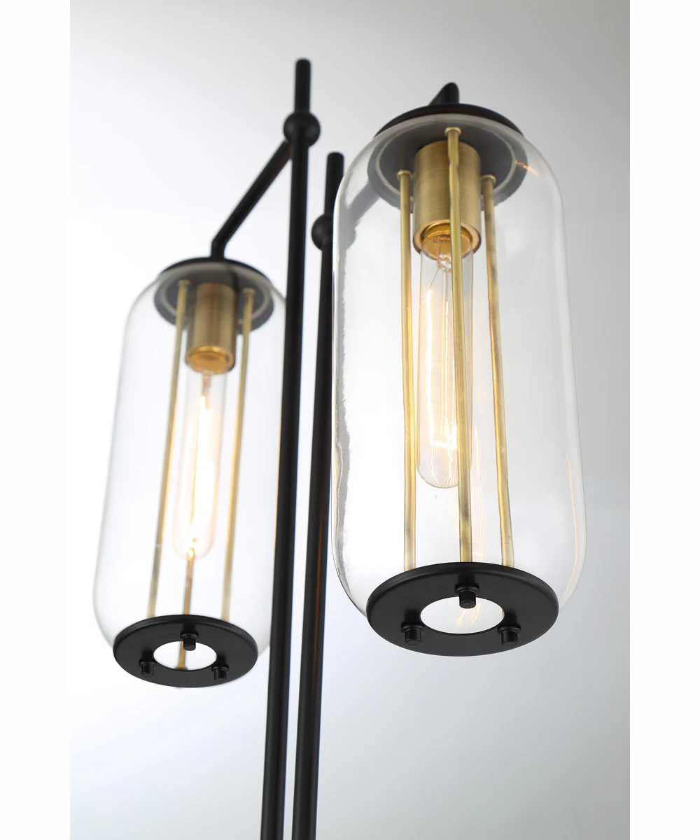 Hagen 2-Light 2-Light Floor Lamp Black/Antique Brass/Clear Glass - Image 2
