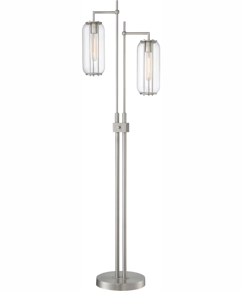 Hagen 2-Light 2-Light Floor Lamp Brushed Nickel/Clear Glass Shade