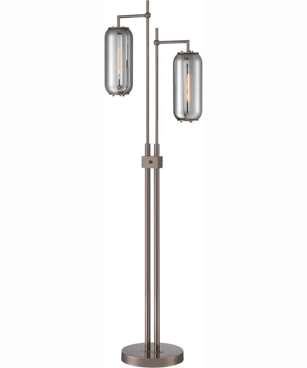 Hagen 2-Light 2-Light Floor Lamp G/Smoke Glass Shade