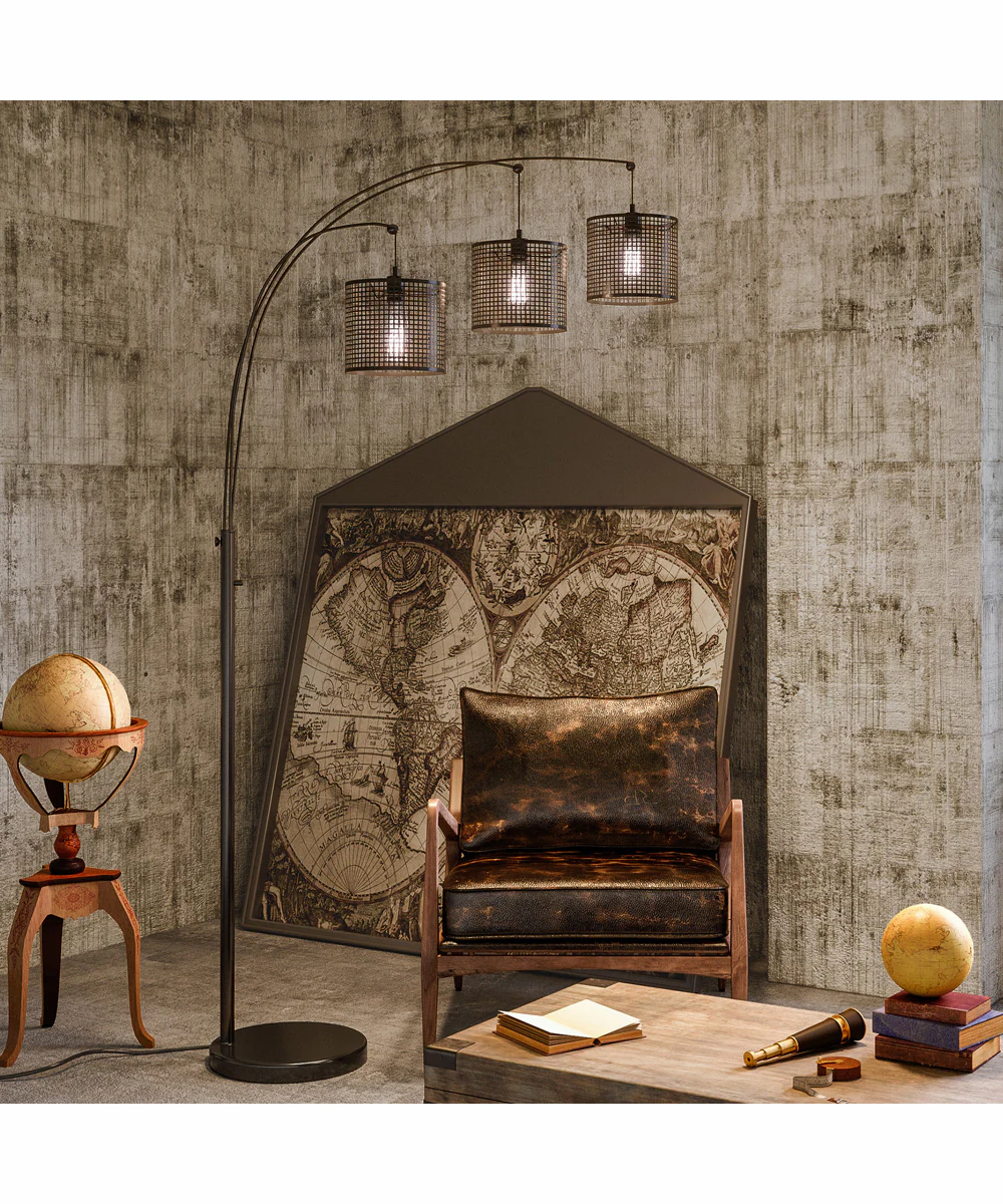 Hamilton 3-Light 3-Light Arch Lamp Black/Mesh Metal Shade - Image 3