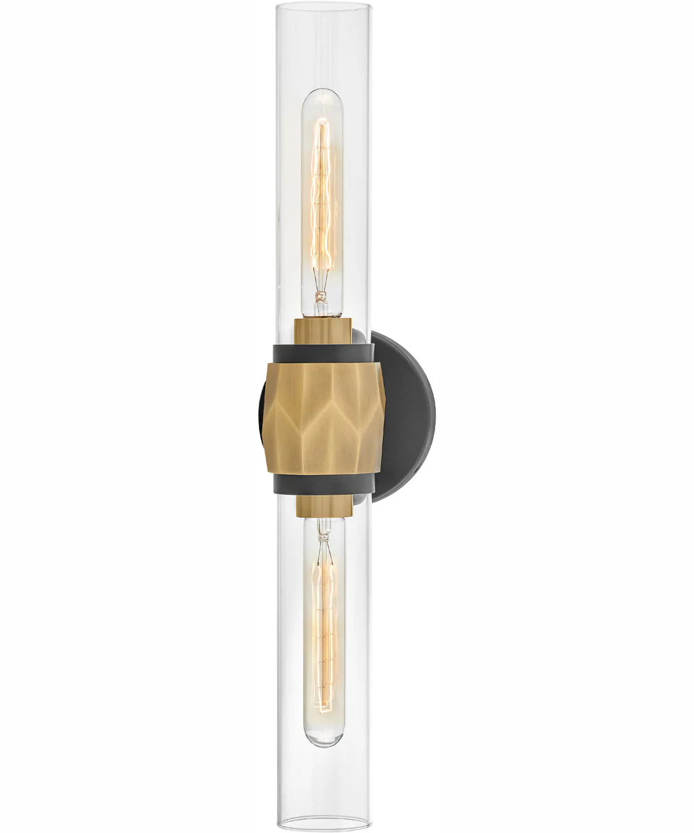 Ellison 2-Light Two Light Vanity in Black with Heritage Brass accents - Image 3