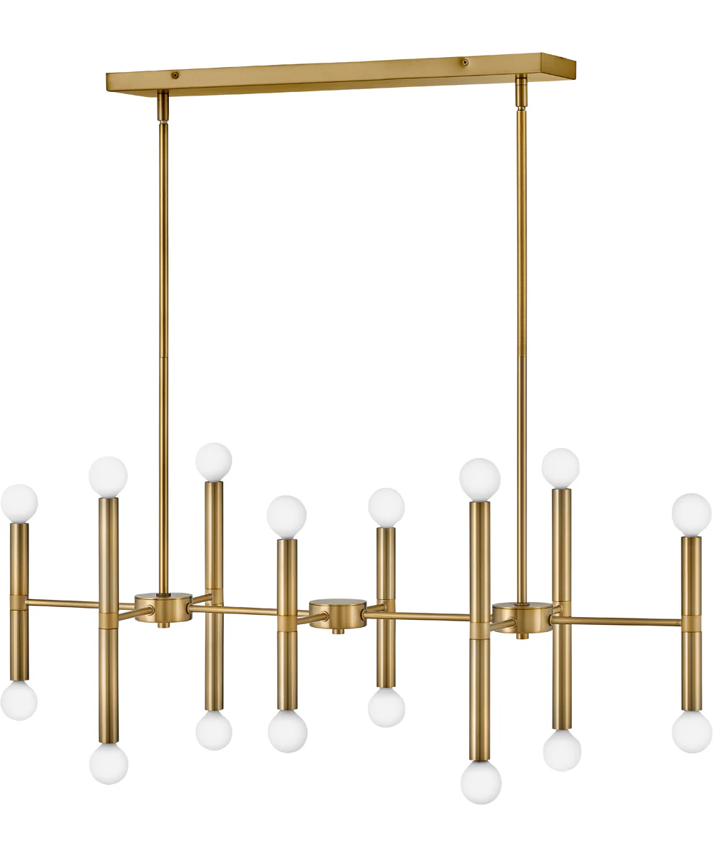 Millie 16-Light Large Sixteen Light Linear Chandelier in Lacquered Brass