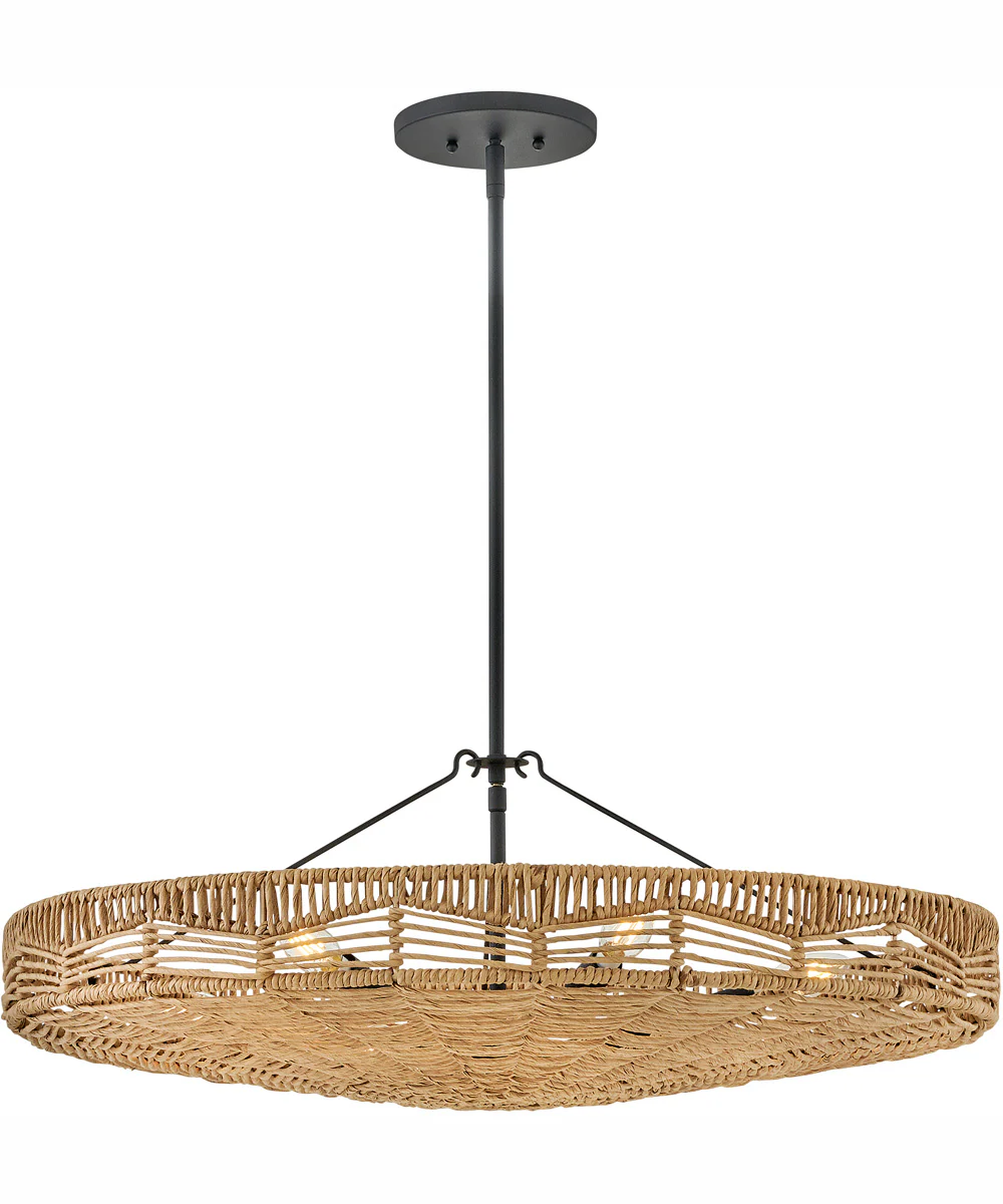 Ophelia 6-Light Medium Convertible Pendant in Black with Natural Shade