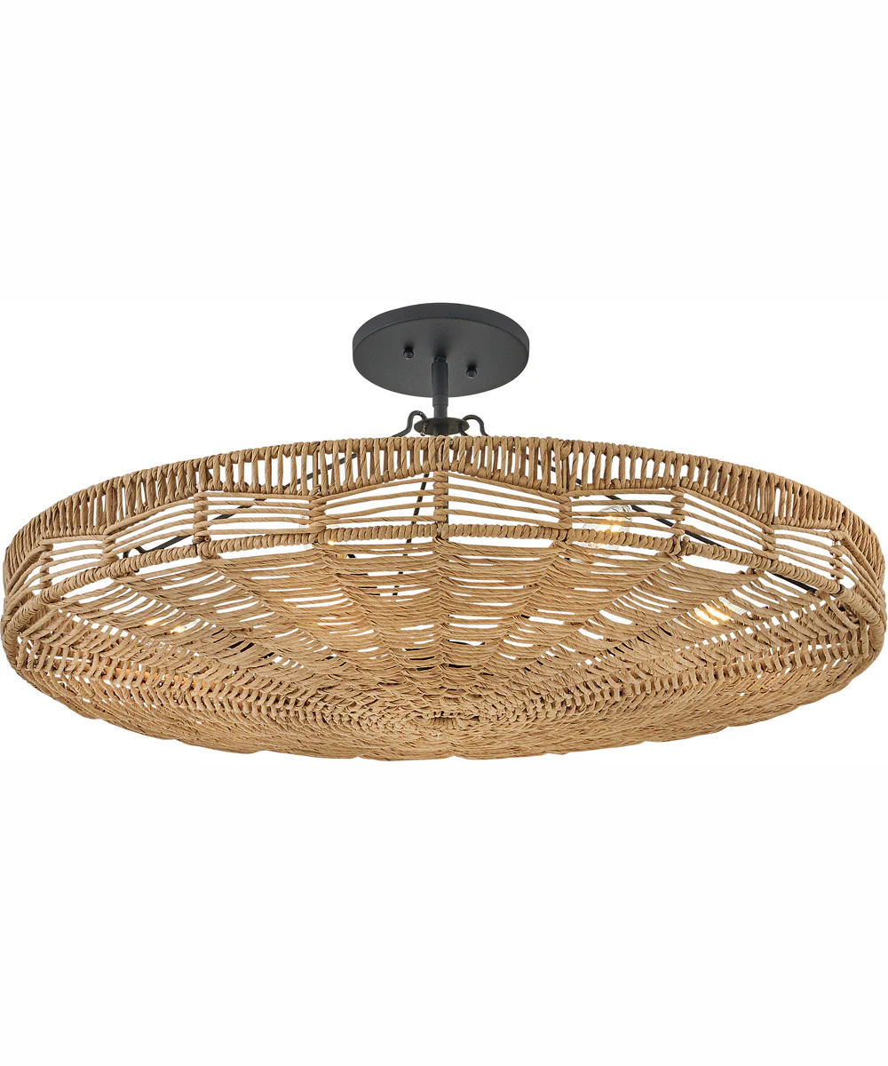 Ophelia 6-Light Medium Convertible Pendant in Black with Natural Shade - Image 2