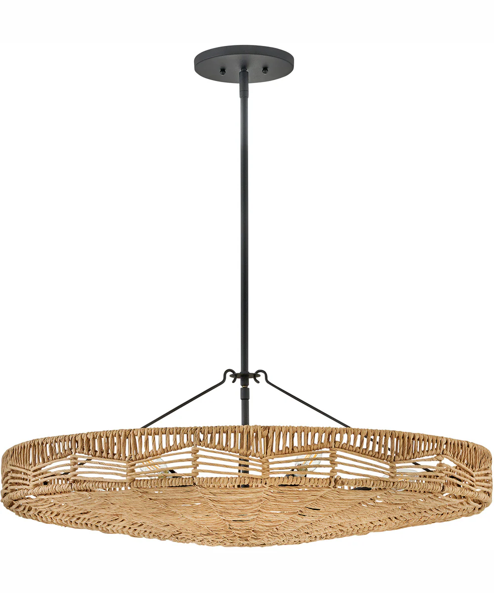 Ophelia 6-Light Medium Convertible Pendant in Black with Natural Shade - Image 3