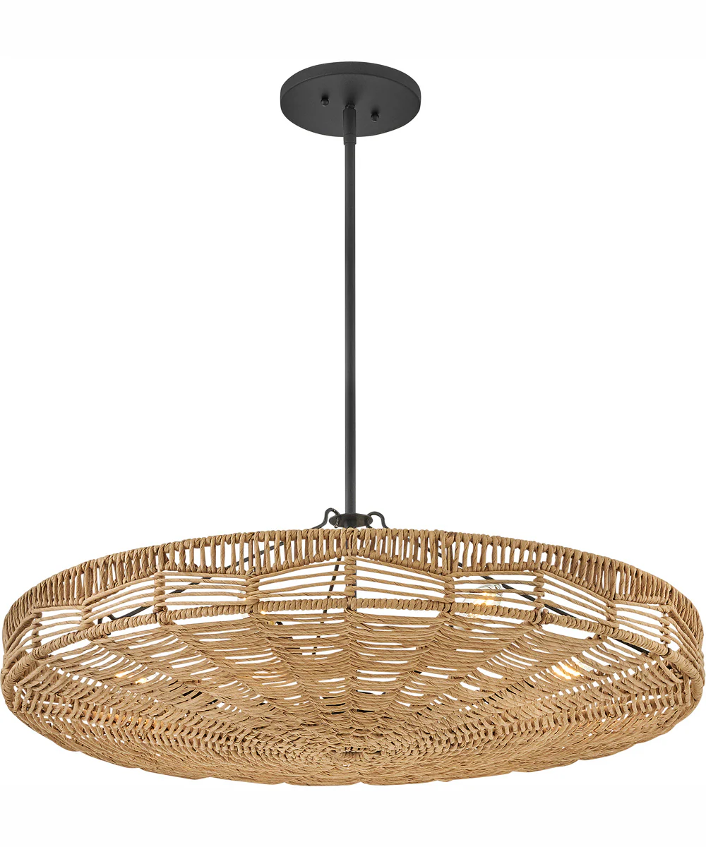 Ophelia 6-Light Medium Convertible Pendant in Black with Natural Shade - Image 4