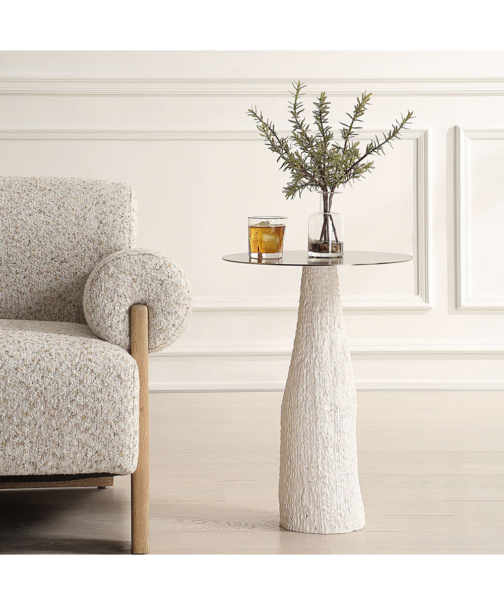 Hollen White Stone Accent Table - Image 2