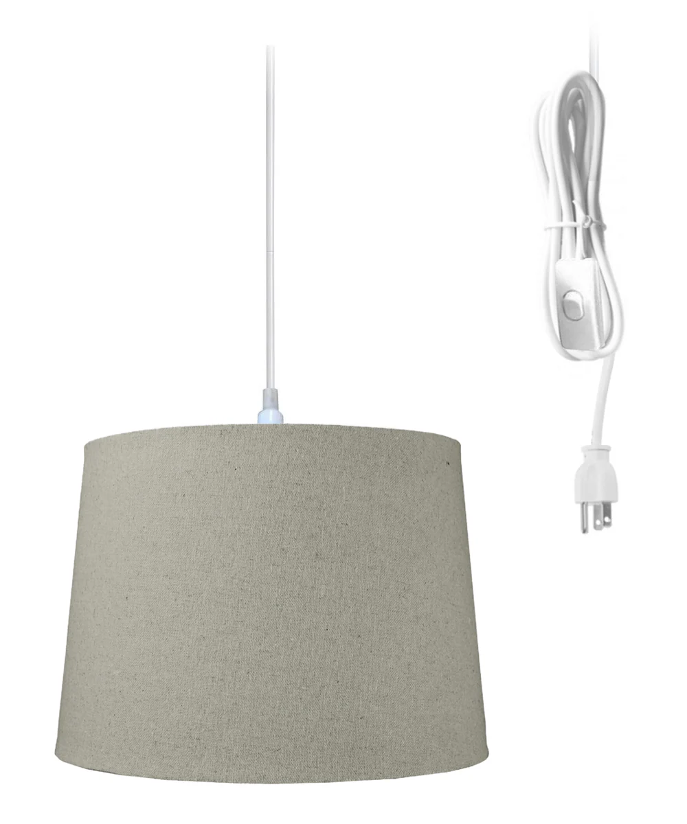 1 Light Swag Plug-In Pendant 16"w Sand Linen Shade, 17' White Cord