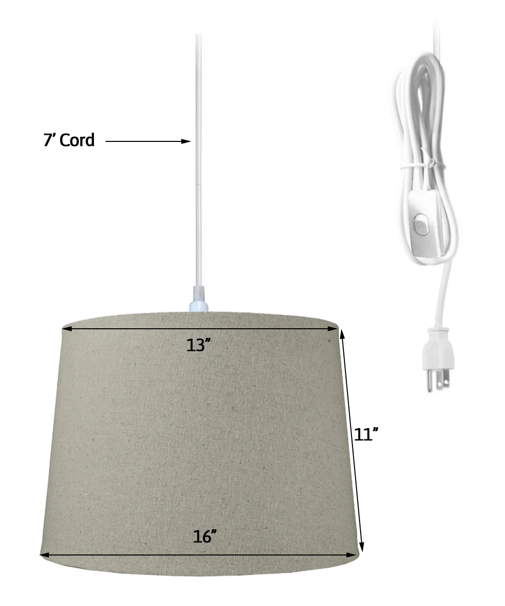 1 Light Swag Plug-In Pendant 16"w Sand Linen Shade, 17' White Cord - Image 2