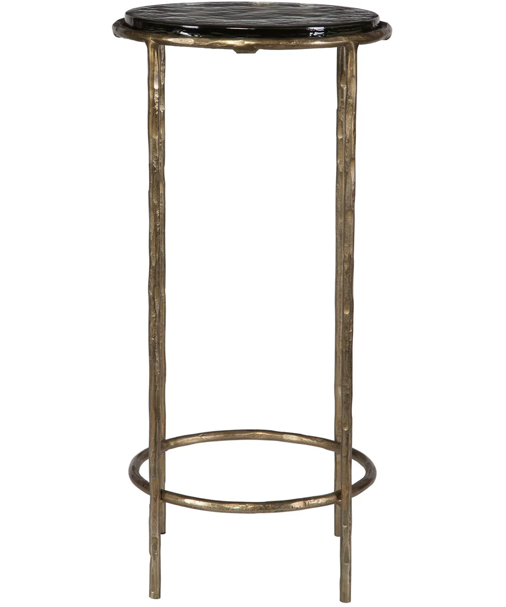 Iron Accent Table Textured with Antique Gold and Glass - Image 2