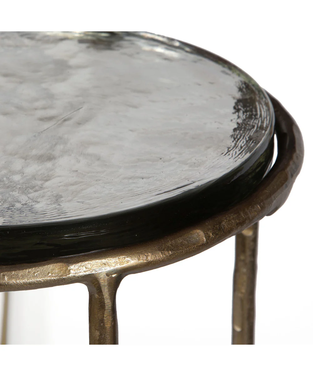 Iron Accent Table Textured with Antique Gold and Glass - Image 3