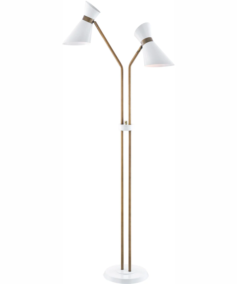 Jared 2-Light 2-Light Floor Lamp Ab Finished/White/Metal Shade