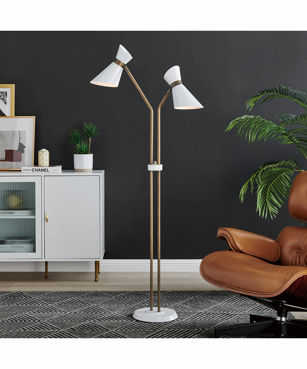 Jared 2-Light 2-Light Floor Lamp Ab Finished/White/Metal Shade - Image 3