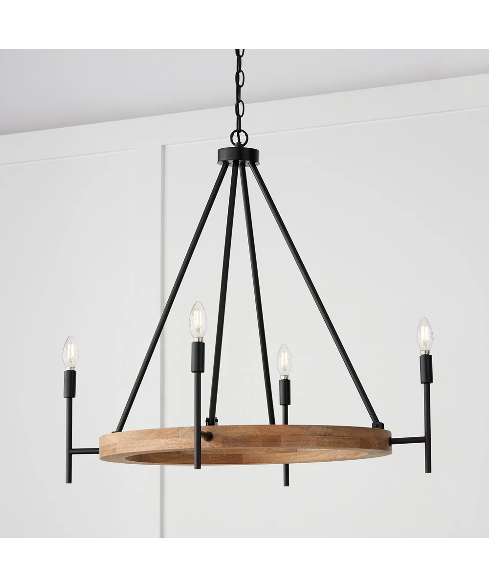 Jonah 4-Light Chandelier Light Wood and Matte Black - Image 2