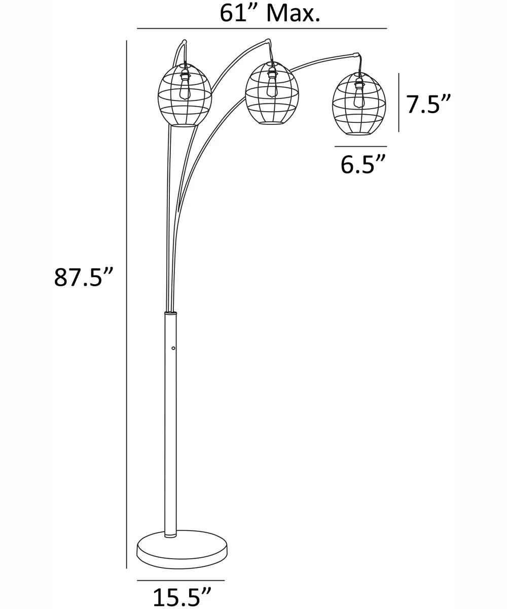 Kaden 3-Light 3-Light Arch Lamp Copper Brz/Metal Shade - Image 5