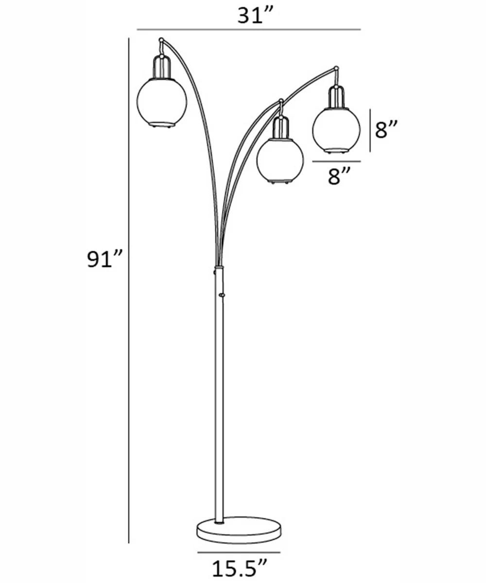 Kaira 3-Light 3-Light Arch Lamp Brushed Nickel/Clear Glass Shade - Image 4