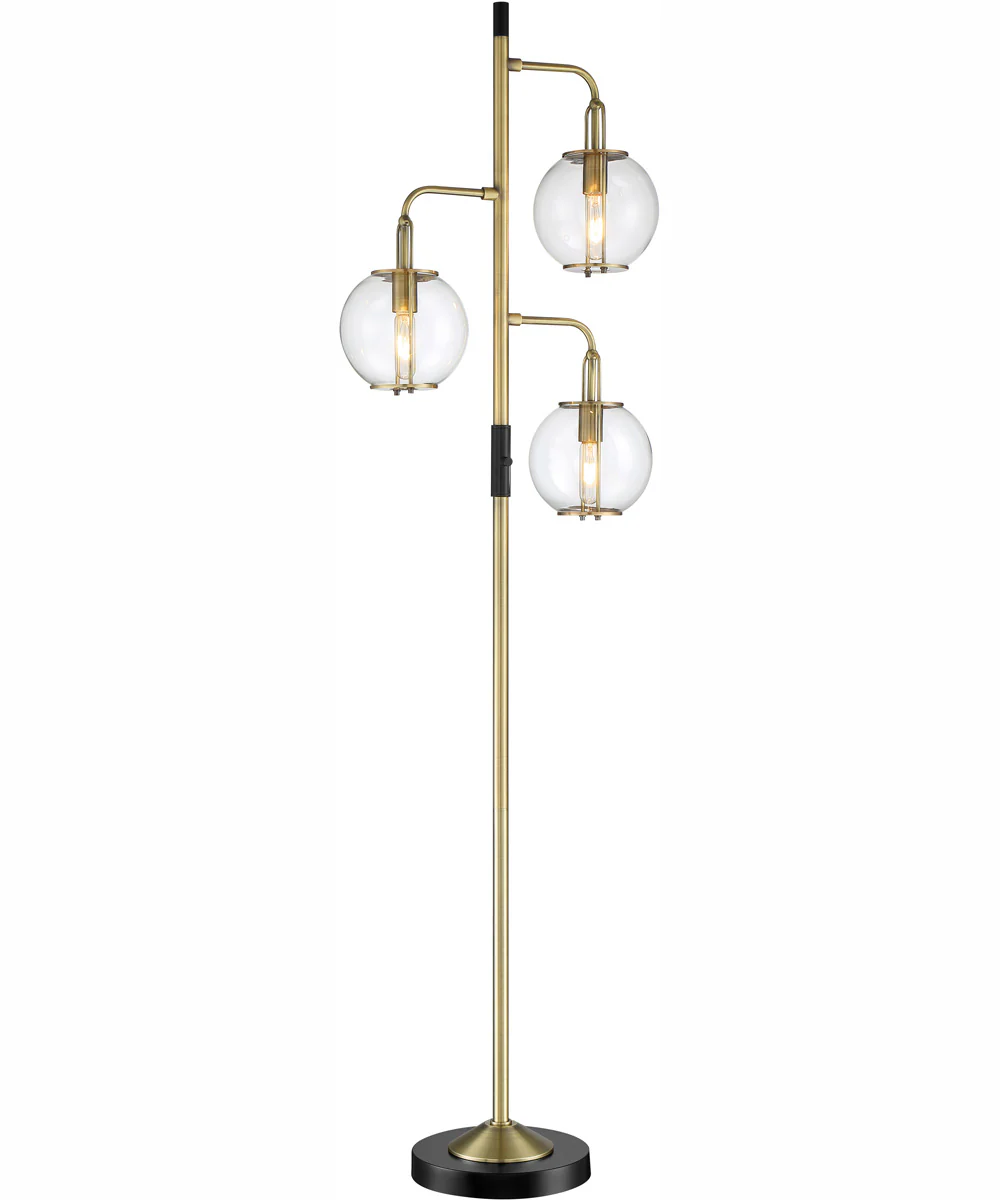 Kaira 3-Light 3-Light Floor Lamp Black/Antique Brass/Clear Glass