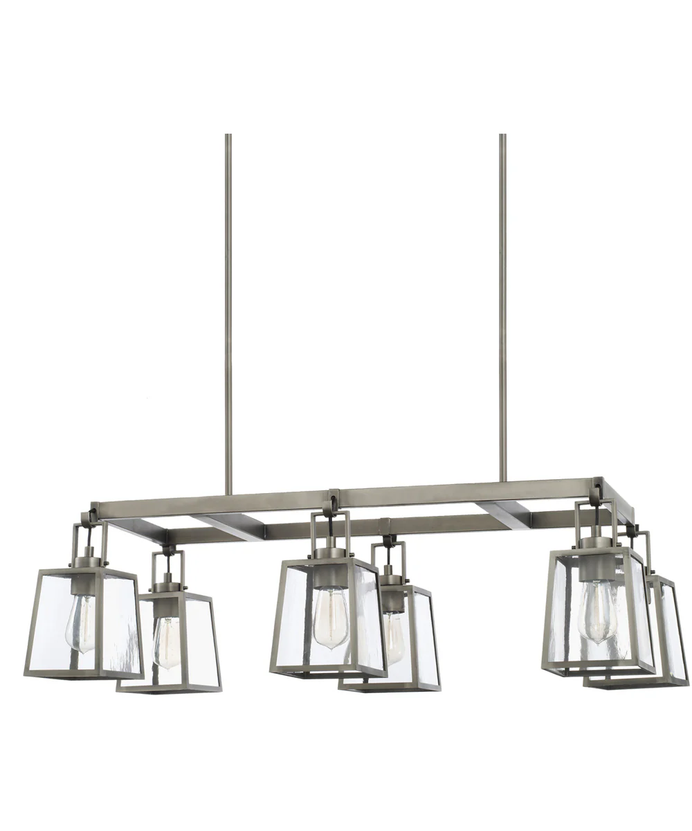 Kenner 6-Light Island In Antique Nickel With Clear Rain Glass