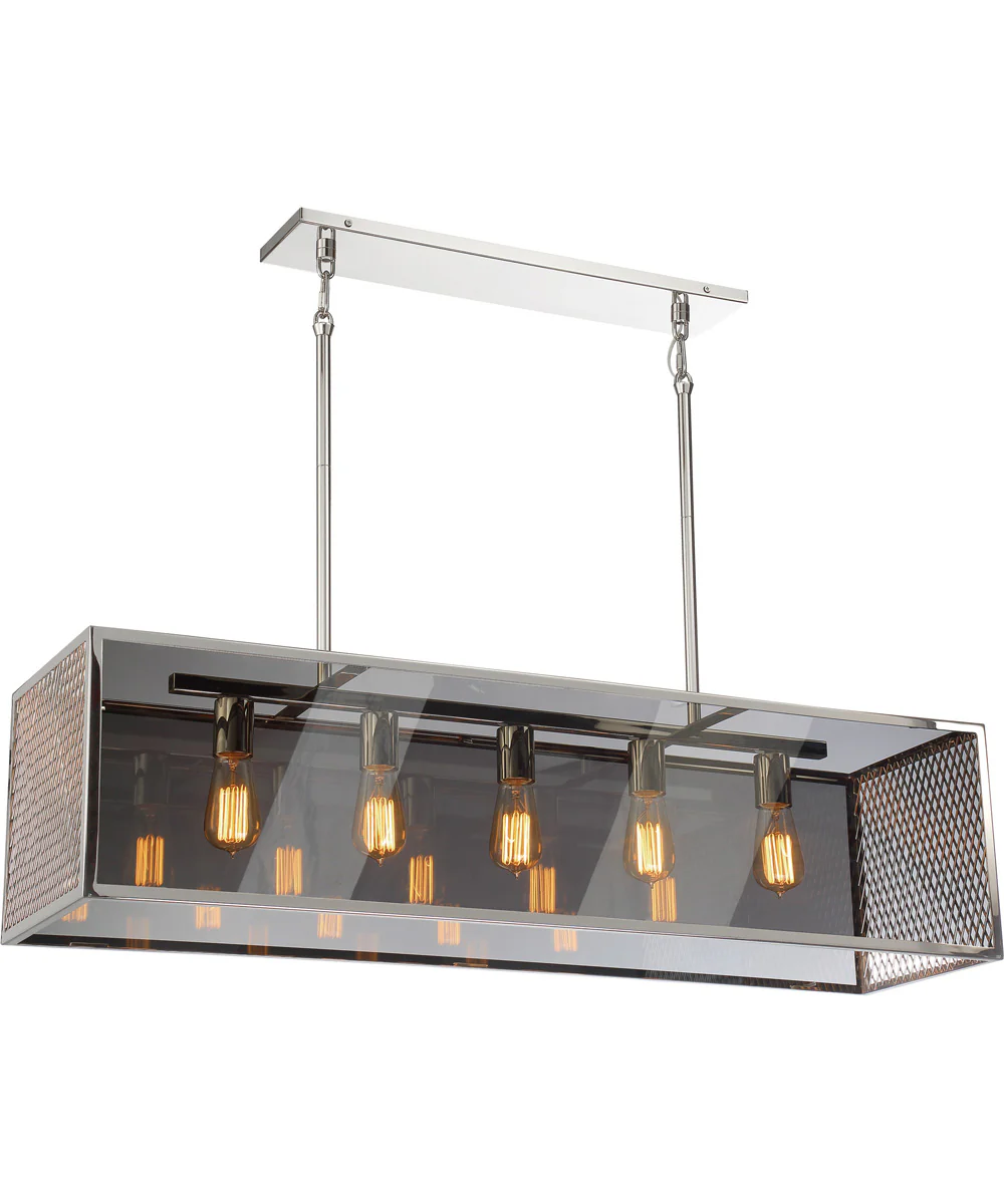 Klassen 5-Light Pendant Polished Nickel/Smoke Mirror Glass Shade