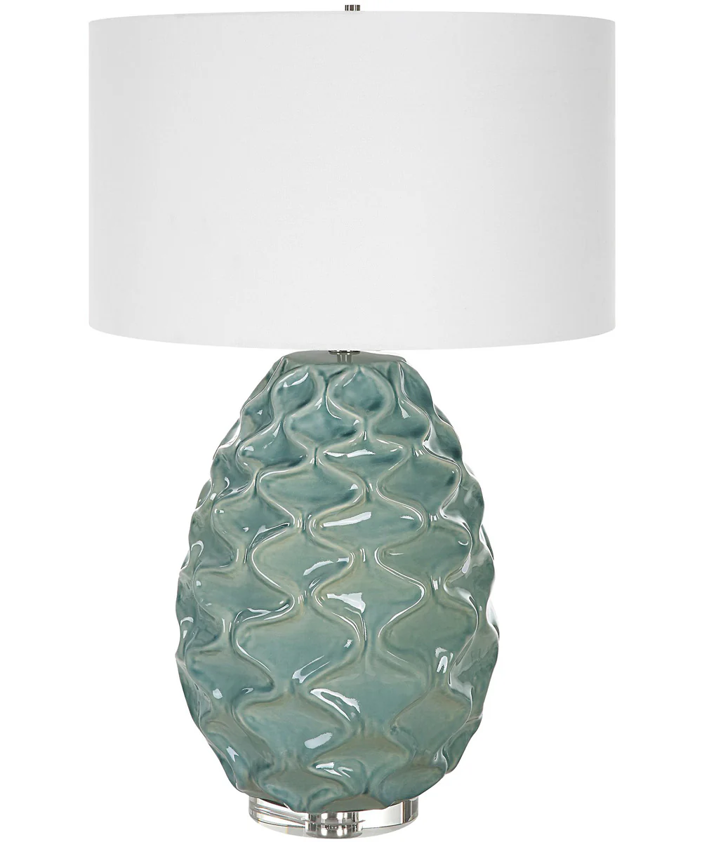 Laced Up Sea Foam Glass Table Lamp