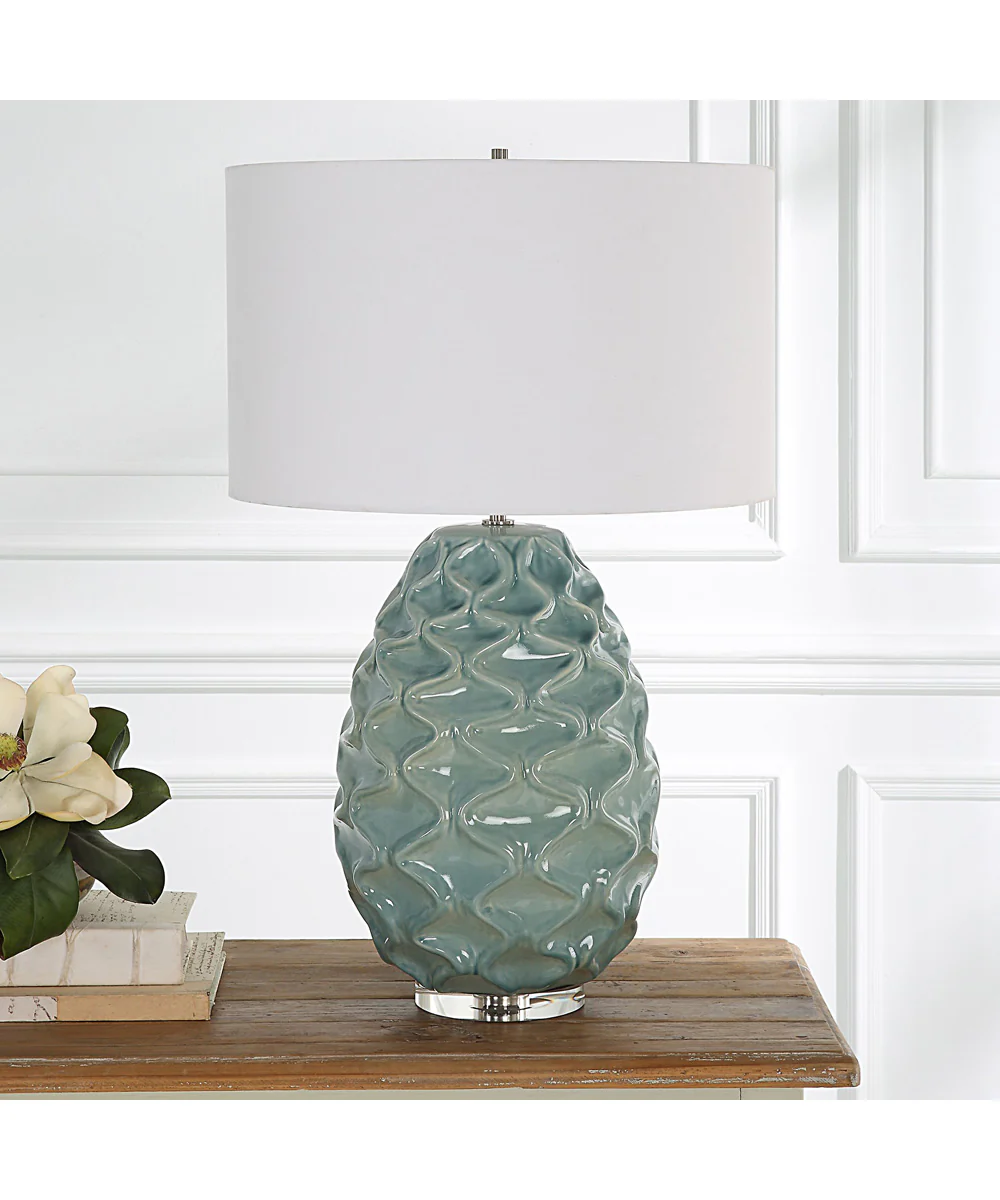 Laced Up Sea Foam Glass Table Lamp - Image 3