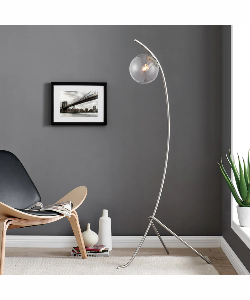 Lancy 1-Light Floor Lamp Brushed Nickel/Smoke Glass Shade - Image 3