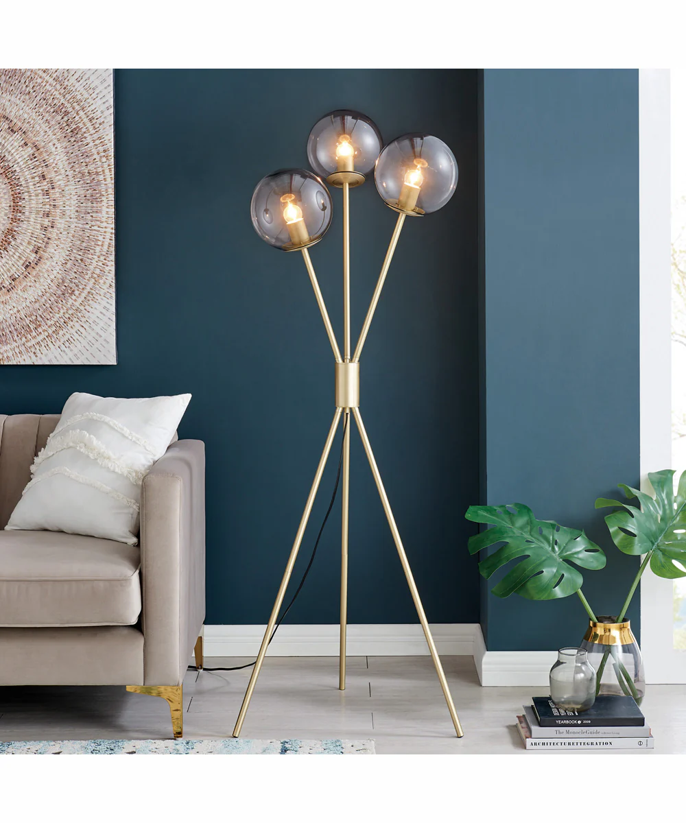 Lancy 3-Light 3-Light Floor Lamp Gold/Smoke Glass Shade - Image 3