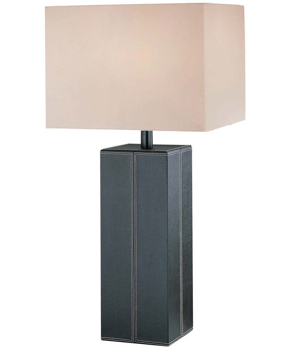 Leatherman Collection 1-Light Table Lamp D/Brn Leather/White Fabric Shade