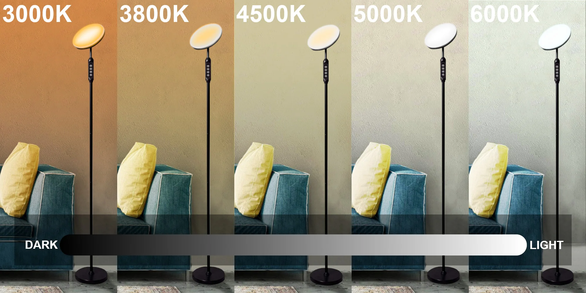 63"H LED Torchiere Floor Lamp (5 Color Settings) 2100 Lumens Dimmable Black Metal with Remote - Image 4