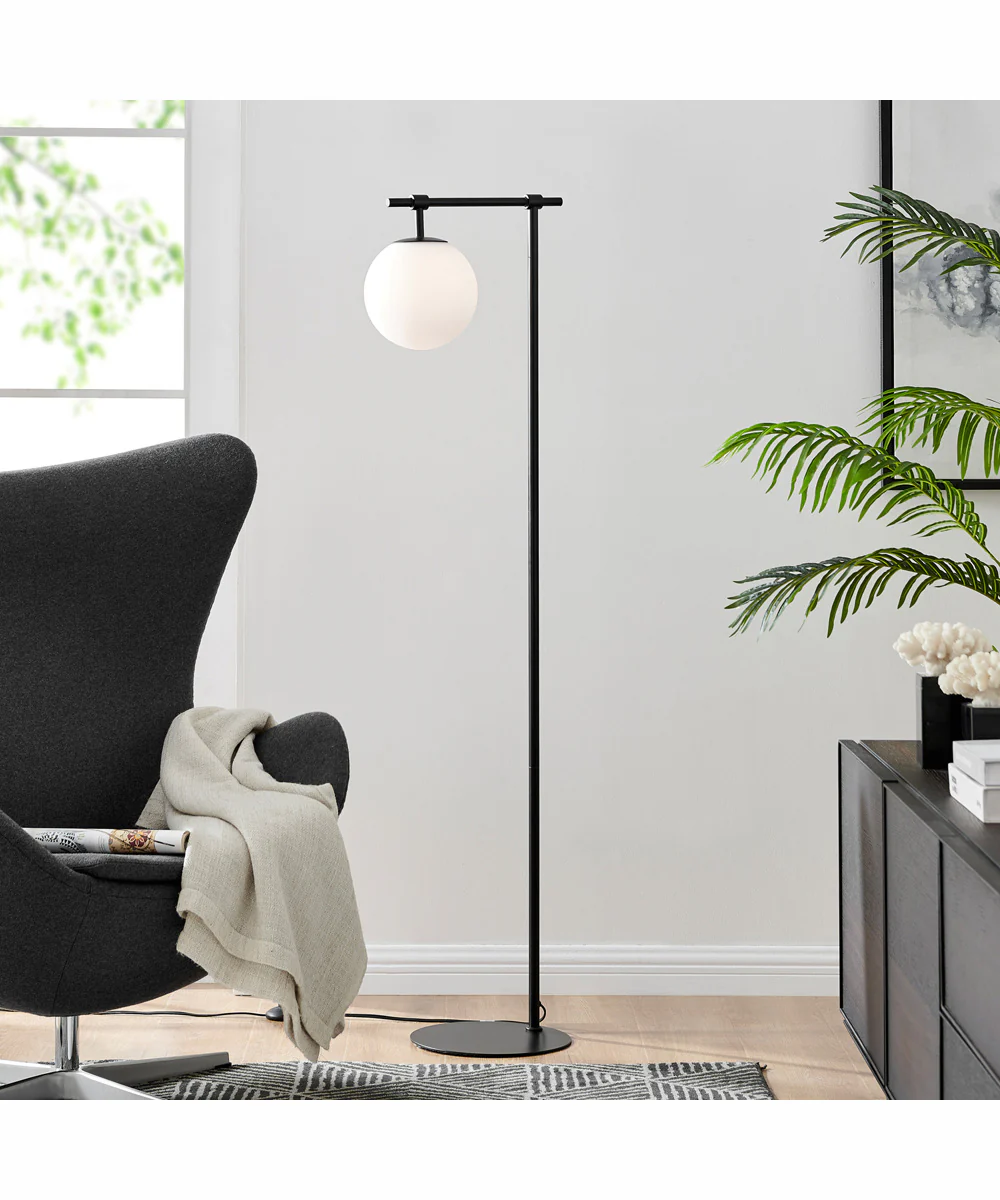 Lencho 1-Light Floor Lamp Black/Frost Glass Shade - Image 3