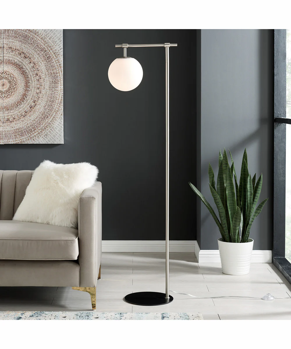 Lencho 1-Light Floor Lamp Brushed Nickel/Frost Glass Shade - Image 3