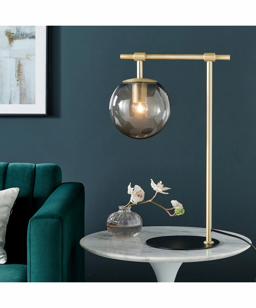 Lencho 1-Light Table Lamp Gold/Smoke Glass Shade - Image 3